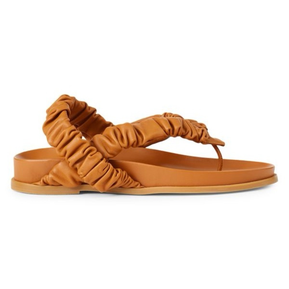 NWOT LAFAYETTE 148 NEW YORK Helene Ruched Leather Slingback Thong Sandals